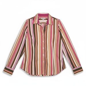 IZOD Women’s Corduroy Shirt Multicolor Striped Button Down Warm Cozy Retro Large
